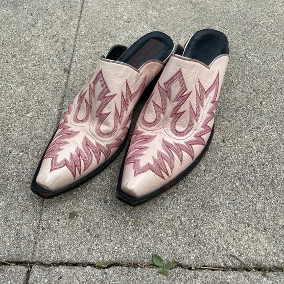 "A Stitch In Time" Ivory/ Pink Stitch Tres Outlaws Mule 1537* SZ 8.5 - Picture 2 of 7
